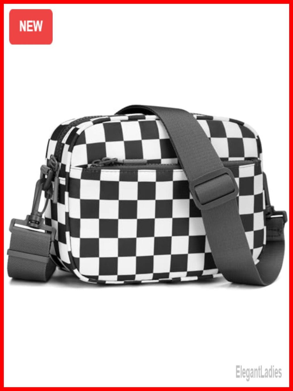 Checkered Crossbody Bag Nylon Wide Strap Women's Purse Adjustable Shoulder